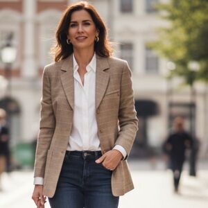 Vintage Bogner Women’s Blazer Jacket Beige Checkered – Size M – Made in Germany